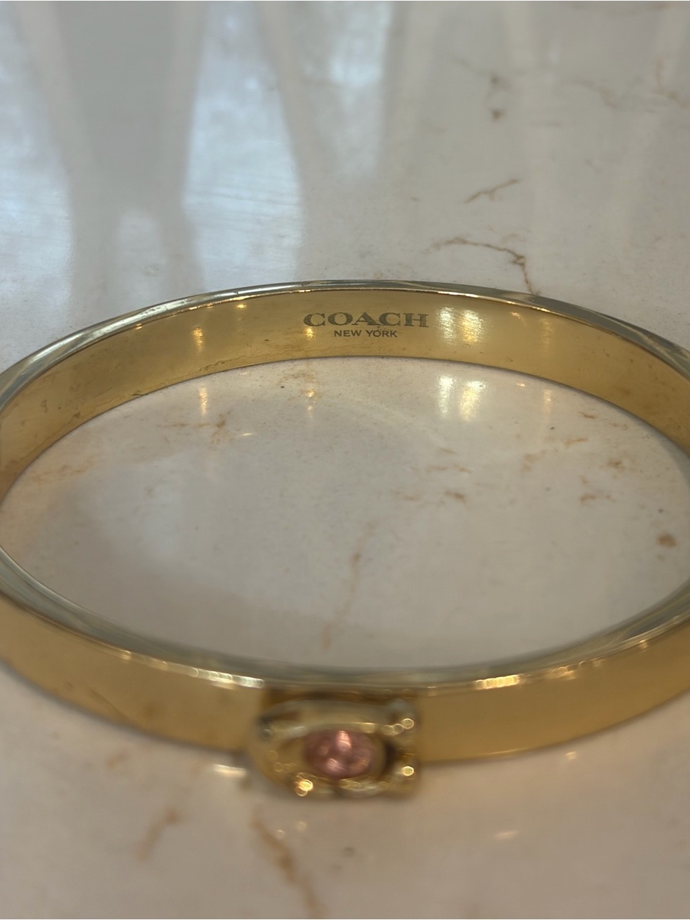 Coach Gold Tone Bangle with Pink Stone - Picture 2 of 2